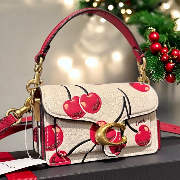 🚫SOLD🚫 Coach Tabby 12 Cherry Print and Coach Cherry Charm Collectible + Gift Box - Picture 7 of 17